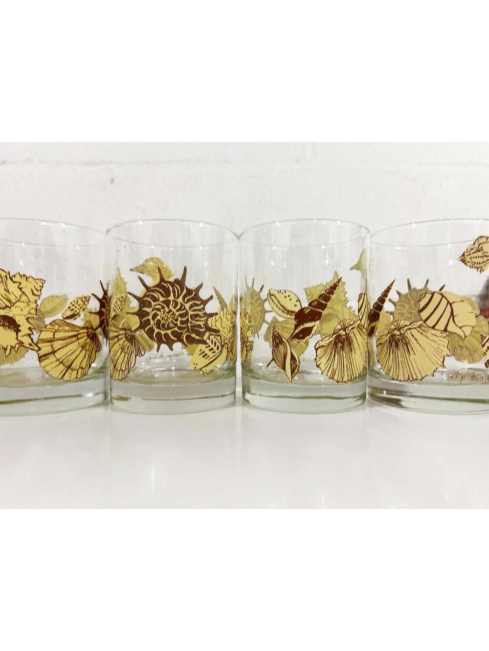 Vintage Shell Glasses Georges Briard Set of 4 Seashell Bourbon Cocktail 1960s